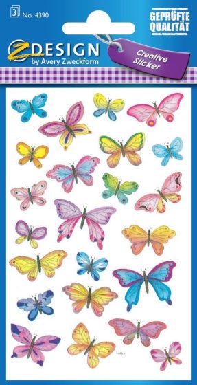Avery Zweckform Z-Design No. 4390 öntapadó papír matrica - különböző színű pillangók mintával - kiszerelés: 3 ív / csomag (Avery Z-Design 4390)