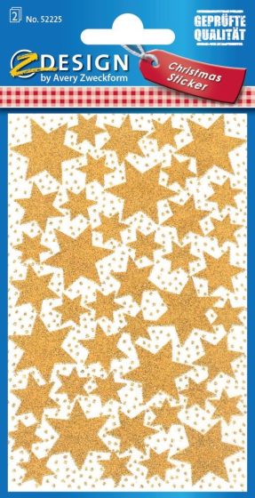 Avery Zweckform Z-Design No. 52225 karácsonyi csillogó papír matrica - arany színű csillagok mintával - kiszerelés: 2 ív / csomag (Avery Z-Design 52225)