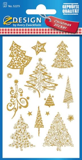 Avery Zweckform Z-Design No. 52273 karácsonyi aranyozott papír matrica - különféle fenyőfák mintával - kiszerelés: 2 ív / csomag (Avery Z-Design 52273)