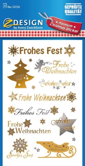 Avery Zweckform Z-Design No. 52720 karácsonyi átlátszó matrica - "Frohes Fest, Frohe Weihnachten" felirattal - kiszerelés: 2 ív / csomag (Avery Z-Design 52720)