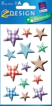 Avery Zweckform Z-Design No. 52743 karácsonyi papír matrica - színes kockás mintás csillagok mintával - kiszerelés: 3 ív / csomag (Avery Z-Design 52743)