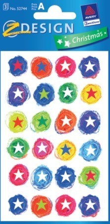 Avery Zweckform Z-Design No. 52744 karácsonyi papír matrica - színes csillagok mintával - kiszerelés: 3 ív / csomag (Avery Z-Design 52744)