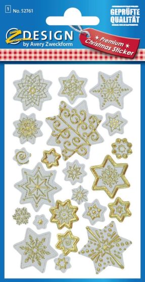 Avery Zweckform Z-Design No. 52761 karácsonyi aranyozott papír matrica - dombornyomással, csillagok mintával - kiszerelés: 1 ív / csomag (Avery Z-Design 52761)