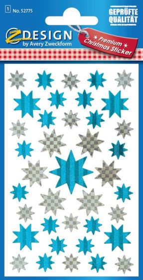 Avery Zweckform Z-Design No. 52775 prémium minőségű, öntapadó fólia matrica - ezüst és kék színű csillagok motívumokkal - kiszerelés: 1 ív / csomag (Avery Z-Design 52775)