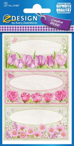 Avery Zweckform Z-Design No. 54487 öntapadó papír matrica - rózsaszínű virágok motívumokkal - kiszerelés: 2 ív / csomag (Avery Z-Design 54487)