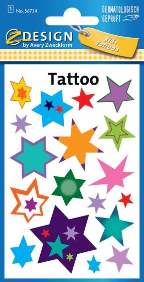 Avery Zweckform Z-Design No. 56734 öntapadó tetoválás matrica - színes csillagok motívumokkal - kiszerelés: 1 ív / csomag (Avery Z-Design 56734)