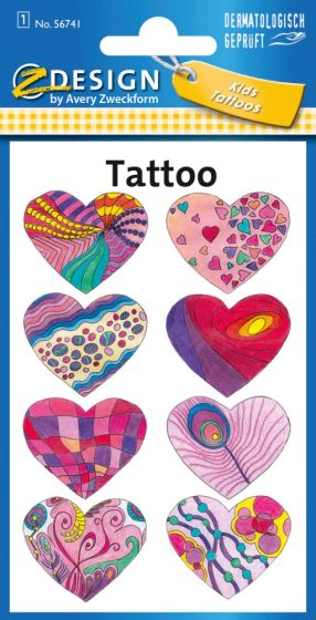 Avery Zweckform Z-Design No. 56741 öntapadó tetoválás matrica - színes szívek motívumokkal - kiszerelés: 1 ív / csomag (Avery Z-Design 56741)