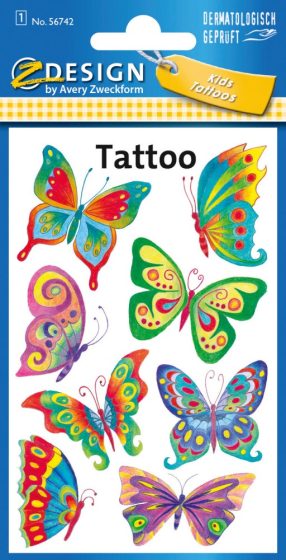 Avery Zweckform Z-Design No. 56742 öntapadó tetoválás matrica - színes pillangók motívumokkal - kiszerelés: 1 ív / csomag (Avery Z-Design 56742)