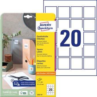 Avery Zweckform 6252-10 négyzet alakú nyomtatható öntapadós termék címke