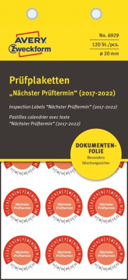 Avery Zweckform 6929 biztonsági hitelesítő címke Nächster Prüftermin felirattal