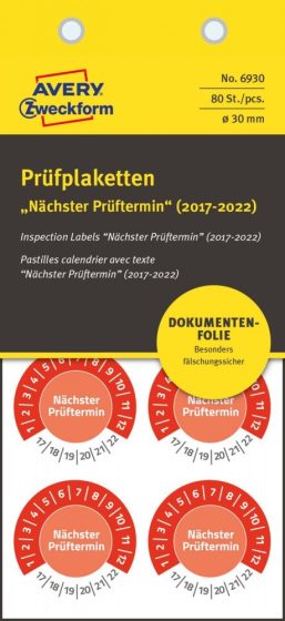 Avery Zweckform 6930 biztonsági hitelesítő címke Nächster Prüftermin felirattal
