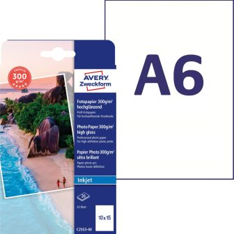 Avery Zweckform C2553-40 tintasugaras nyomtatóval nyomtatható prémium minőségű egyoldalas fotópapír Avery Zweckform C2553-40 tintasugaras nyomtatóval nyomtatható prémium minőségű egyoldalas fotópapír