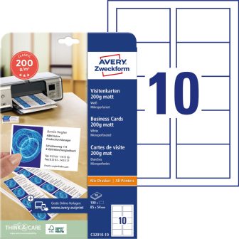 Avery Zweckform C32010-10 univerzálisan nyomtatható kétoldalas névjegykártya Avery Zweckform C32010-10 univerzálisan nyomtatható kétoldalas névjegykártya