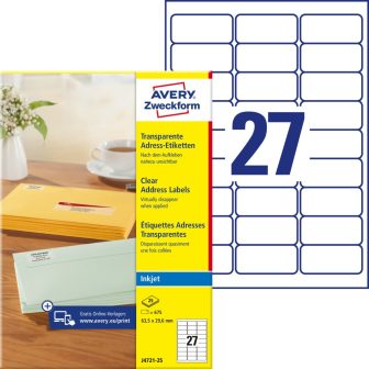 Avery Zweckform J4721-25 nyomtatható öntapadós átlátszó címzés címke tintasugaras nyomtatóhoz