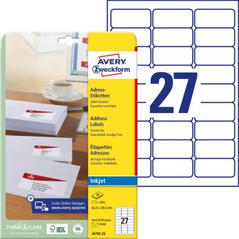 Avery Zweckform J4792-25 nyomtatható öntapadós címzés címke tintasugaras nyomtatóhoz