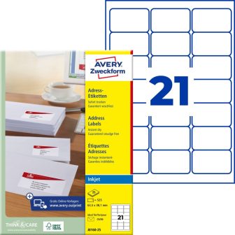 Avery Zweckform J8160-25 nyomtatható öntapadós címzés címke tintasugaras nyomtatóhoz