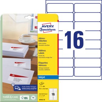 Avery Zweckform J8162-25 nyomtatható öntapadós címzés címke tintasugaras nyomtatóhoz