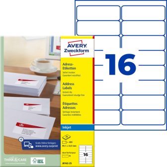 Avery Zweckform J8162-25 nyomtatható öntapadós címzés címke tintasugaras nyomtatóhoz