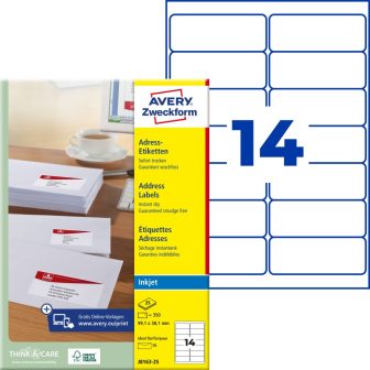 Avery Zweckform J8163-25 nyomtatható öntapadós címzés címke tintasugaras nyomtatóhoz Avery Zweckform J8163-25 nyomtatható öntapadós címzés címke tintasugaras nyomtatóhoz