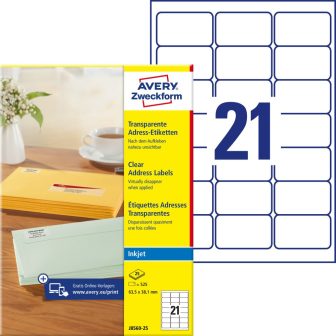 Avery Zweckform J8560-25 nyomtatható öntapadós átlátszó címzés címke tintasugaras nyomtatóhoz