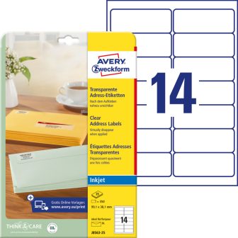 Avery Zweckform J8563-25 nyomtatható öntapadós átlátszó címzés címke tintasugaras nyomtatóhoz