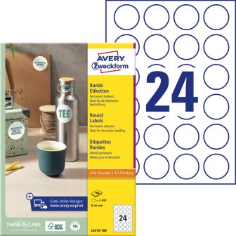 Avery Zweckform L3415-100 kör alakú nyomtatható öntapadós etikett címke