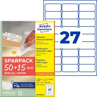 Avery Zweckform L4737REV-65 nyomtatható öntapadós visszaszedhető etikett címke