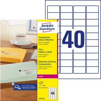 Avery Zweckform L4770-25 nyomtatható öntapadós átlátszó címzés címke