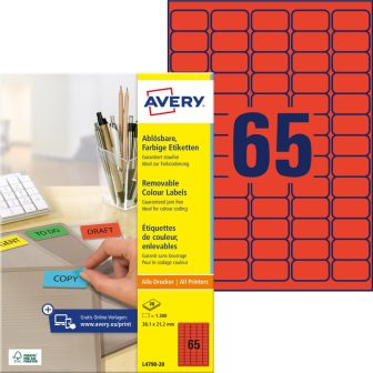 Avery Zweckform L4790-20 nyomtatható öntapadós visszaszedhető színes etikett címke Avery Zweckform L4790-20 nyomtatható öntapadós visszaszedhető színes etikett címke