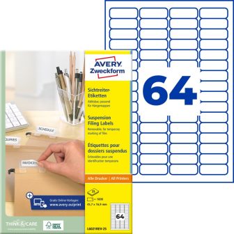 Avery Zweckform L6021REV-25 nyomtatható öntapadós visszaszedhető függőmappa címke