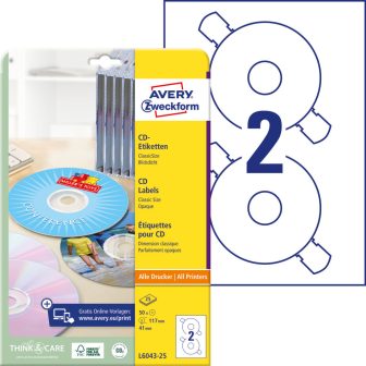 Avery Zweckform L6043-25 ClassicSize nyomtatható öntapadós CD címke