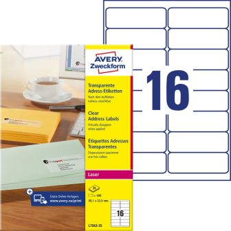 Avery Zweckform L7562-25 nyomtatható öntapadós átlátszó címzés címke