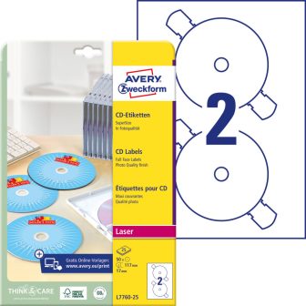 Avery Zweckform L7760-25 SuperSize nyomtatható öntapadós CD címke