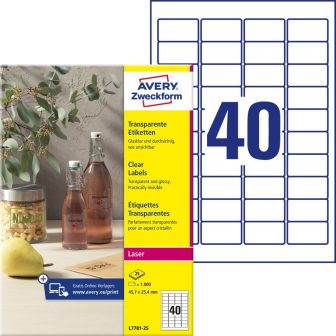Avery Zweckform L7781-25 nyomtatható öntapadós víztiszta átlátszó termék címke