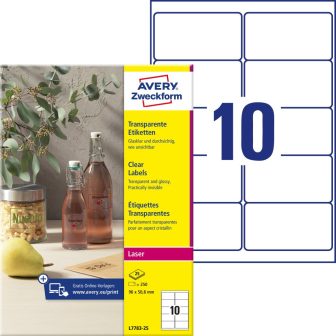 Avery Zweckform L7783-25 nyomtatható öntapadós víztiszta átlátszó termék címke