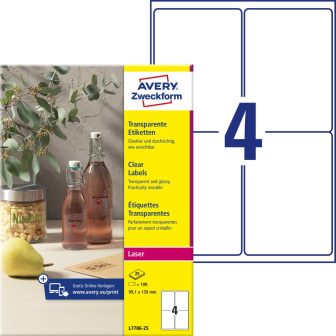 Avery Zweckform L7786-25 nyomtatható öntapadós víztiszta átlátszó termék címke