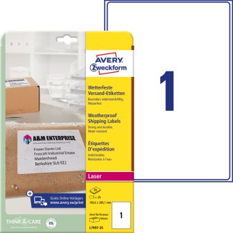 Avery Zweckform L7997-25 nyomtatható öntapadós időjárásálló csomag címke