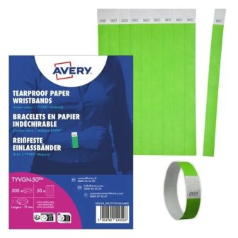 Avery Zweckform TYVGN-50 sorszámmal ellátott vízálló zöld színű beléptető karszalag