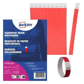 Avery Zweckform TYVRD-50 sorszámmal ellátott vízálló piros színű beléptető karszalag