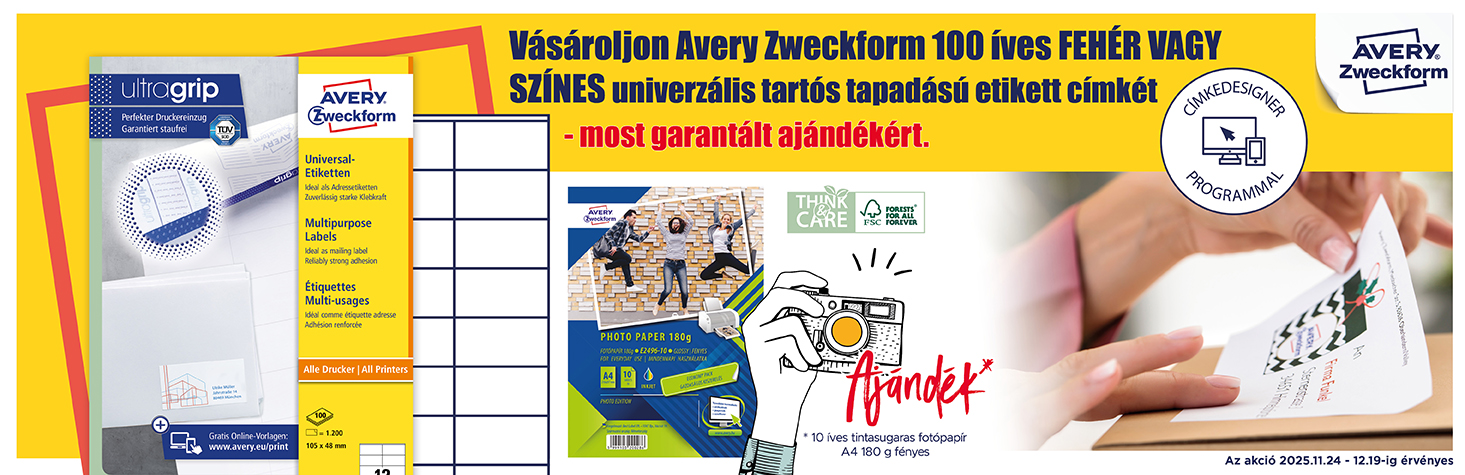 Vásároljon Avery Zweckform 100 íves fehér vagy színes univerzális tartós tapadású etikett címkét most garantált ajándékért. Vásároljon Avery Zweckform 100 íves fehér vagy színes univerzális tartós tapadású etikett címkét most garantált ajándékért.