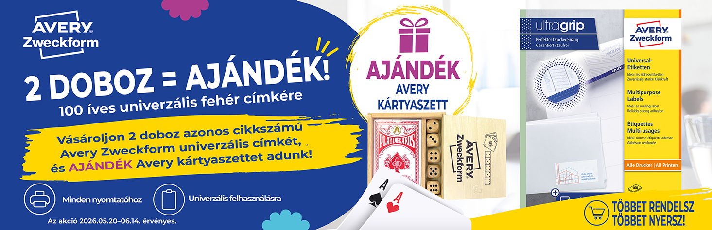 Vásároljon 2 doboz azonos 100 íves Avery Zweckform fehér univerzális etikettet garantált ajándékért. Ajándék: Avery kártyaszett. Vásároljon 2 doboz azonos 100 íves Avery Zweckform fehér univerzális etikettet garantált ajándékért. Ajándék: Avery kártyaszett.